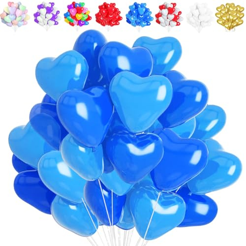 LUKIUP Blau-Dunkelblau Herzluftballons, 50 Stück XL Herzluftballons, Latex Herz Ballon Helium 12 Zoll, Latex Ballons mit Herzform für Hochzeitsdeko Brautdusche Geburtstags Valentinstag Verlobung Party
