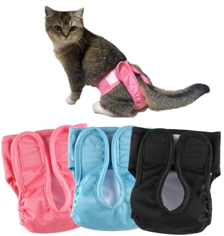 Hisprout Wiederverwendbare Katzenwindel Super absorbierende waschbare langlebige Kitty Windeln Sanitärhüllen Hosen mit verstellbarem Klettverschluss 3pcs (S01)