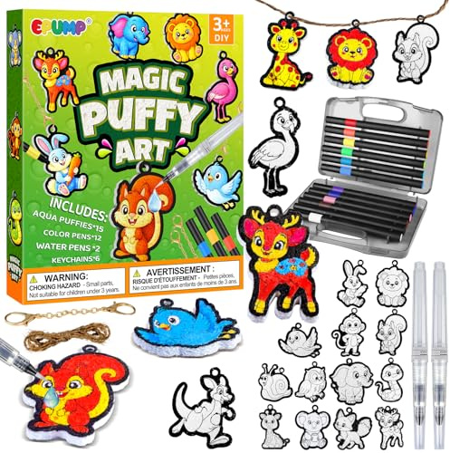 EPUMP 15 st Animal Puffy Art pysselkit för barn, 3D skumtextur målningskit med 12 färgpennor, DIY målarset och pyssel för pojkar och flickor 3–6 år