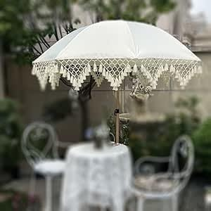 Boho Sonnenschirm Mit Fransen 200cm Strandschirm Uv Schutz Weiß Balkonschirm Wasserdicht Tischschirm Marktschirm Tasche for Garten Terrasse Pool