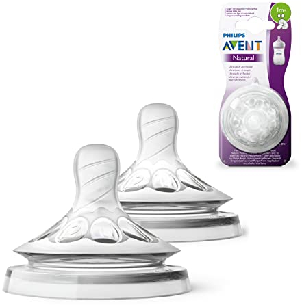 Philips Avent Natural Teat, 1 Month+, Slow Flow, Anti-Colic, Pack of 2 - SCF042/27 2 Count (Pack of 1)