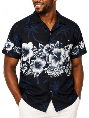 King Kameha Funky Camisa-Hawaiana, Manga-Corta, Flower-Chest, Negro, L
