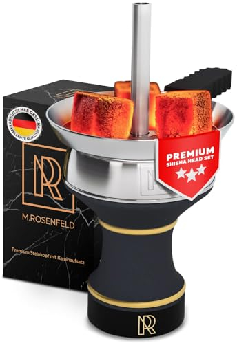 Cazoleta Shisha Juego Completo Premium – Cazoleta Cachimba de Piedra Maciza con Chimenea – Cachimba Cazoleta Acristalada para un Almacenamiento de Calor Óptimo y un Placer de Fumar Más Prolongado.