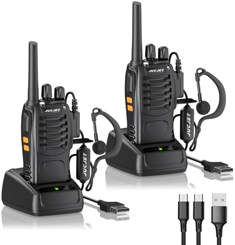 JUCJET Walkie Talkies, 88E Upgraded PMR446 Walkie Talkie, Two-Way Radio Rechargeable Walkie Ttalkie, With Original Earpieces, Reliable Long Range 2-Way Radios, Professional & Easy To Use (2 Pack)