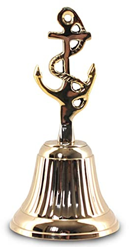 Campana de Mano Decorativa de Latón Ancla. Instrumentos Musicales. Adornos. Decoración Hogar Marinera. Regalos Originales. 7 x 7 x 14 cm