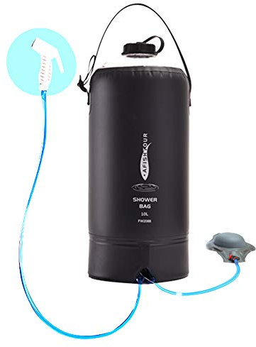 LIANYG PVC-Druck Duschbeutel mit Fußpumpe Leichte aufblasbare Duschdruck Dusche Wassertasche für draußen Campingbaden Campingdusche 492 (Color : Style C 10L Black)