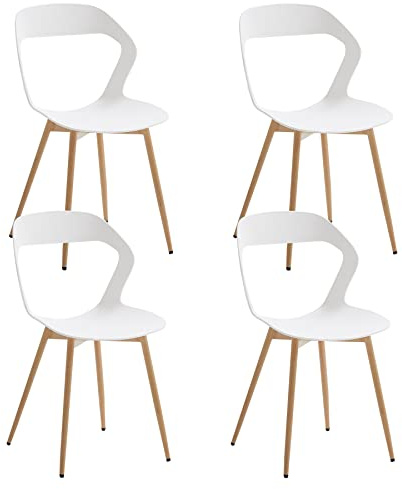 BenyLed Set di 4 Sedie da Pranzo Moderne, Sedie da Cucina con Piedini in Metallo (Texture Originale del Legno), Ideale per Cucine, Sale da Pranzo, Ristoranti e altri Luoghi Pubblici (Bianco)