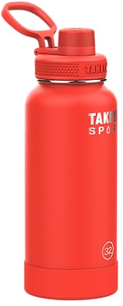 Takeya Sport 32 oz Triple Wall Insulated Stainless Steel Water Bottle With Ice Blocking Spout Lid, Unmatched Quality, 26+ Hours Cold, Pro Fire