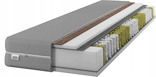 IZER Matratze 180x200 cm mit KOKOS | 7-Zonen | Taschenfederkern | Kokosfaserplatte | Versteppter Bezug H3 / H4 Zweiseitig Federkern