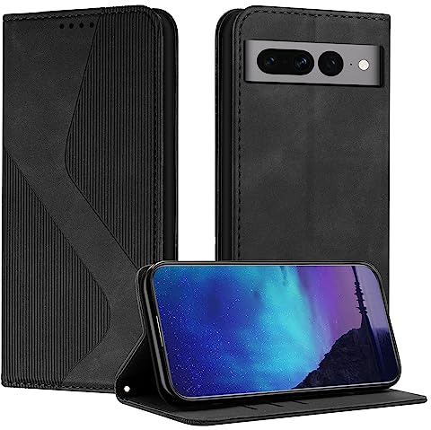 Fatcatparadise Kompatibel mit Google Pixel 7 Pro Hülle, PU Leder Flip Klappbare Wallet Magnet Case Handytasche Klapphülle Schutzhülle Tasche Hülle (Schwarz)