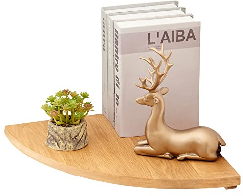 TREOAKWIS Schwebende Eckregale aus Eichenholz, 35,6 cm, Massivholz-Eckregal, Wandmontage, Wandregale für Schlafzimmer, Wohnzimmer, Bad, Küche, Büro, Eckregale für Aufbewahrung und Dekoration