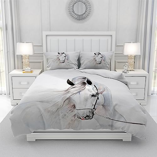 Leleyouzer Set di Biancheria da Letto 3D con Cavalli 200 x 200 cm, Set di Copripiumini con Cavalli Stampati, Set di Biancheria da Letto in Microfibra per Bambini, Decorazione per Camera da Letto per