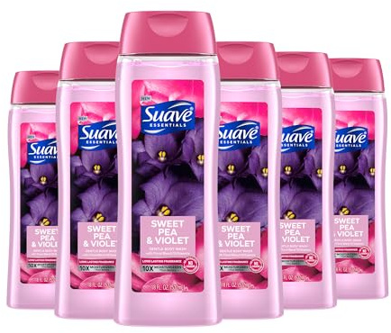 Suave Moisturizing Body Wash, with Sweet Pea Violet and Vitamin E Extract, No Parabens, No Phtahaltes, 18 Fl Oz (Pack of 6)