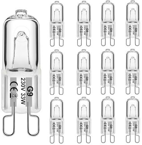 WeshLMPO Glühbirne G9 12 Stücke Halogen G9 33W Dimmbar Halogen Leuchtmittel G9 230V 2700K for Wandlampe, Leuchter, Stehlampe