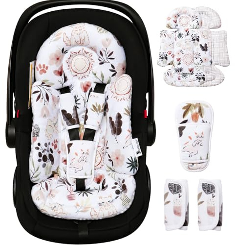 BOMOLOUR Inserto de asiento de coche infantil, soporte de cabeza ampliado para asiento de coche de bebé, inserto reversible para recién nacido con 3 fundas de correa, cojín de asiento de coche de bebé