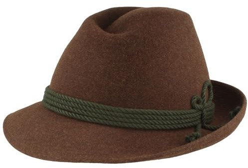Breiter Herren Trachtenhut, Filzhut, Herrenhut, Werdenfelser, Handgemacht, 100% Wolle, grüne Kordel-Garnitur & Echtleder Schweißband