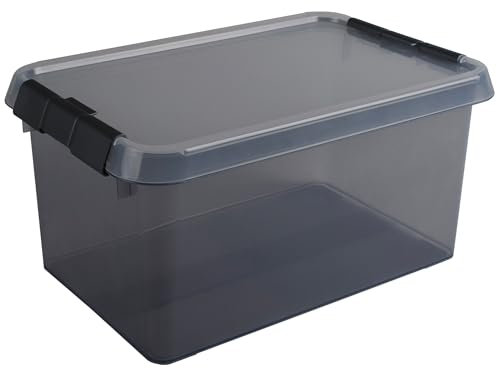 Helit H6164908 - Caja de almacenaje the comfort-line 6 L, gris transparente, caja de almacenaje con tapa