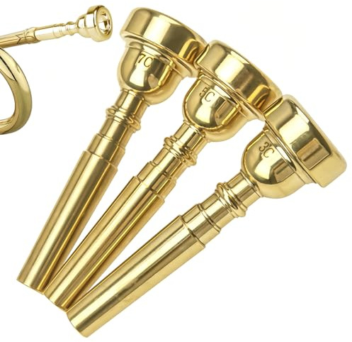 Musiin Lot de 3 embouchures de trompette dorées – Embouts buccaux en cuivre pur de haute qualité, accessoires de rechange pour débutants et étudiants (3C, 5C, 7C)