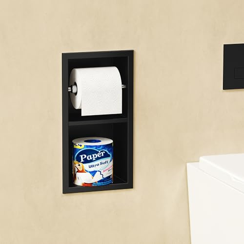 QEKE Einbau Toilettenpapierhalter, 304 Edelstahl, 2 Ebenen, Schwarz | rostbeständig, einfach nachzufüllen, einfache Montage, leicht zu reinigen, platzsparend, Badrenovierung
