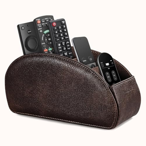 molshine Halter für Fernbedienung mit 5 Fächern,Fernbedienungshalter aus PU-Leder für Büroorganisation,TV-Fernbedienung,Heizungsregler,Mediaplayer,Bürobedarf,Make-up-Pinsel (Kaffee)