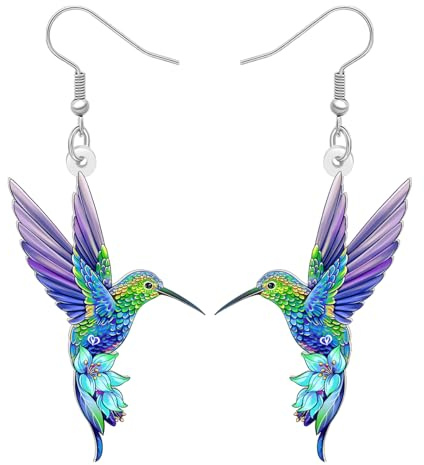 RAIDIN Boucles d'oreilles Pendantes en Acrylique Mignon Nature Inspiré Colibri Léger Printemps Été Élégant Oiseaux Amoureux Bijoux Cadeau Pour Femmes Filles Anniversaire Fête Décor (Bleu)