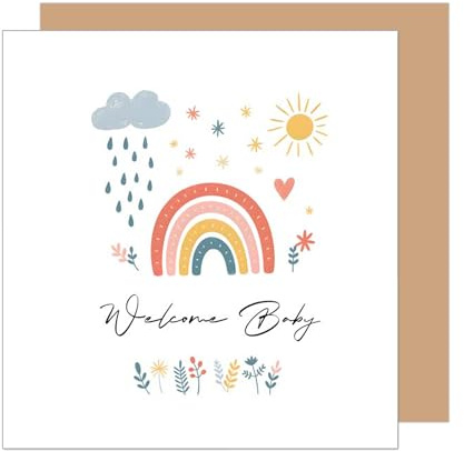 Edition Seidel Tarjeta de felicitación de nacimiento cuadrada con sobre, tarjeta de felicitación para bebé con texto en inglés «Welcome Babycome» (EQ129 SW025)