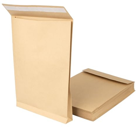 100 Stück Faltentasche Versandtasche B4 braun - 4cm Bodenfalte | 100 Stück Versandtaschen Versandkuverts B4, braun, 4cm Bodenfalte, Haftklebestreifen