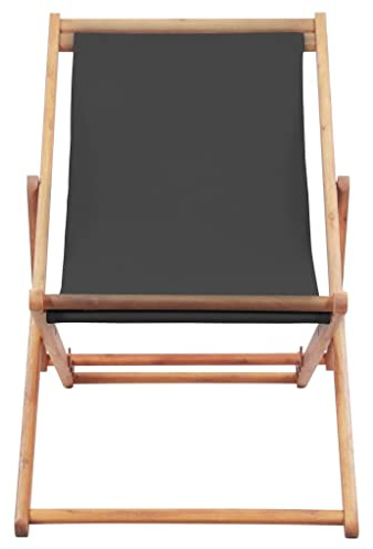 PTUGUOF Holz Strandstuhl Klappbar mit Stoffbezug, Grauer Campingstuhl aus Massivholz und wetterfestem Sitz, 3-Fach verstellbar für Garten, Terrasse, Balkon, Strand und Camping, bis 110 kg