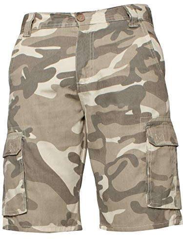 KZS116 Enzo Jeans Mens Cargo Camo Shorts Summer Army Combat Camouflage Chino Half Pants Beige 36