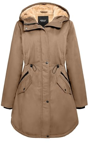 OROLAY Giacca Parka Donna Imbottita con Cappuccio, Fatta di Pile, Antivento per Inverno, Tasche Multiple, Ideale per Outdoor