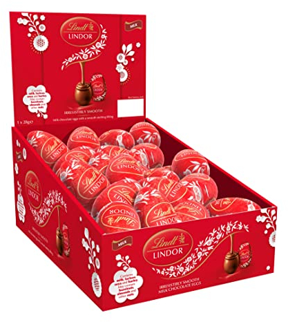 Lindt LINDOR Caja Mini huevos de Pascua de chocolate con leche, cremoso y suave, figuras de pascua, aproximadamente 48 huevos, 1,4kg