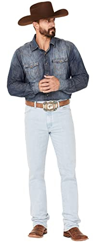 Wrangler Mens Cowboy Cut Active Flex Slim Fit Jeans, Bleach, 34W x 34L US