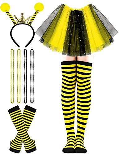 Hikkcos Bee Costume Set Yellow Bee Costume Tutu for Woman Queen Bopper Antenna Headband Tutu Skirt for Halloween Costume Honeybee Animals Party Cosplay