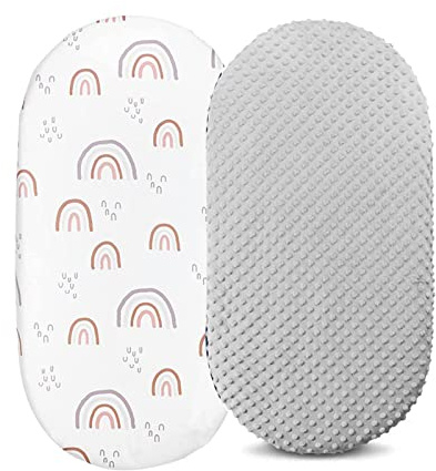 Hiseng 2er Pack Baby Spannbettlaken Spannbetttuch für Beistellbett & Kinderwagen, Karikatur Tier Matratzenschoner Spannbettlaken Baumwolle Stubenwagen Bezug Matratzenbezug (Regenbogen,82x41cm)