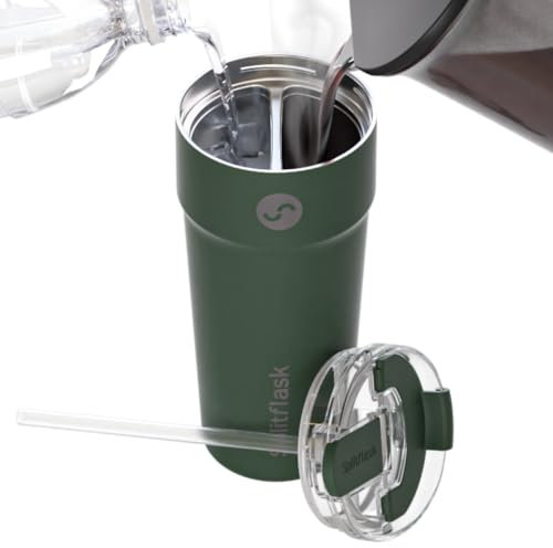 Splitflask 2 i 1 reseglas – 850 ml isolerad kaffekopp med dubbla kammarar, läckagesäker dricksglas i rostfritt stål, varma och kalla drycker, resevänlig, kaffe och vattenflaska – grön