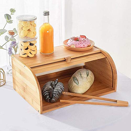 SmPinnaA Boîte À Pain en Bambou, Couvercle en Rouleau Anti-Poussière, Installation Simple, Boîte À Pain, Récipient De Stockage des Aliments, pour Pâtisserie De Cuisine, Fruits