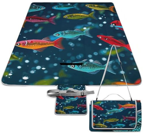 YJWANDL Quadratischer Outdoor-Teppich, Unterwasser-Teppich, bunte Elritzen-Druck, für den Außenbereich, tragbare Matte, Strohteppich, Picknickmatte, Campingmatte, Strohteppich, Terrassenteppich, 140 x