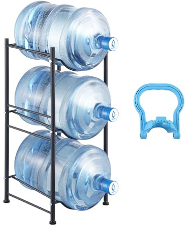 VEVOR Portabottiglie in Ferro a 3 Livelli per Acqua in Bottiglia per 3 Bottiglie, 18,9 L, per 3 Bottiglie, Resistente per Cucina Ufficio Soggiorno Nero