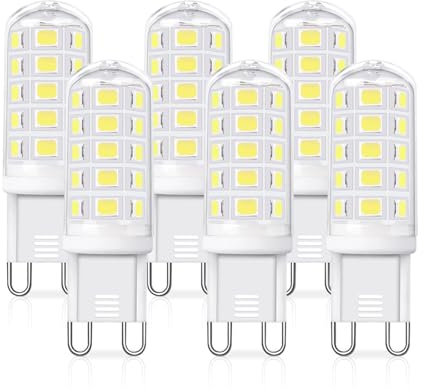 6 Pezzi Lampadina LED G9 3W, Equivalente 30-40W Lampada Alogena, 350LM Bianco Freddo 6000K, AC 220-240V, Non Dimmerabile, Lampadine LED G9 per Soggiorni, Corridoi, Camere da Letto