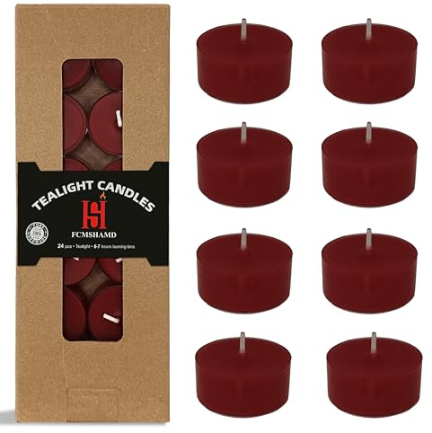 Tea Candles Handmade Clear Cup Apple Scented Smokeless 24 Pack Tea Lights Candle Long Burning Tealight Candle for Wedding Easter Spa Home Decoration(Red)
