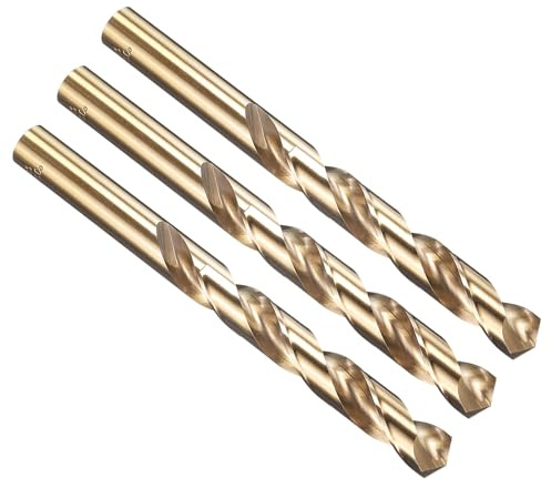 PATIKIL Brocas de 12mm, Vástago Recto Jobber M35 Cobalto 5% Acero de Alta Velocidad 135°, Acabado Dorado para Acero Inoxidable Metal Duro - Paquete de 3
