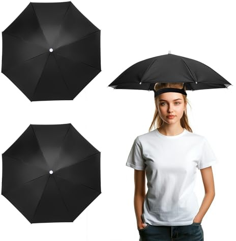 YELARXI Umbrella Hat, Fishing Hat Hands Free Waterproof Adjustable Sun Rain Cap Hat with Elastic Band Fit for Women Men Fishing Camping Gardening Beach Sunshade Outdoor(2 Pack, Black)