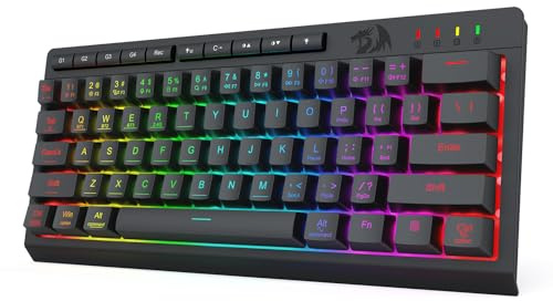 Redragon K522 PRO Tastiera da gioco a membrana RGB wireless al 60%, 3 modalità compatta a 61 tasti con interruttore meccanico lineare con 4 tasti macro integrati aggiuntivi e tasti di controllo