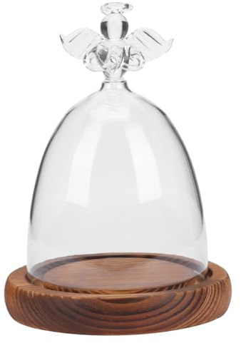 SOIMISS Clear Glass Dome Glass Bell Jar: Angel Design Display Cover with Wood Base for Flower Arrangement Micro Landscape Tabletop Ornament Dust Cover Display and Floral Table Centerpiece