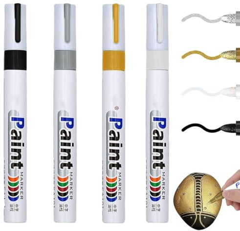 Stylo Indélébile, 4 Pièces Marqueur Permanent, Feutre Acrylique Imperméable, Marqueur D'extérieur pour Bois, Pierre, Métal, Cuir, Pierre, Céramique, Plastique