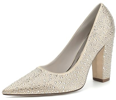 MlYJmer Décolleté Eleganti da Donna con Tacco a Punta e Strass Scintillanti per Matrimoni, Prom e Feste serali,Champagne,41 EU