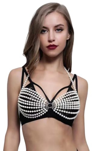 Mode bikini kedjor strand kroppskedjor BH pärlor bröstkedja tillbehör smycken för raves fest strand klubbkläder flerskikts kedjesele