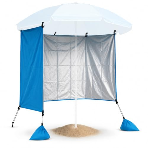 Pincho Tenda laterale per ombrellone da spiaggia, paravento, con sacchi di sabbia, ombra extra antivento, riparo pieghevole per ombrellone, accessorio compatto, resistente e leggero, 200 x 100 cm