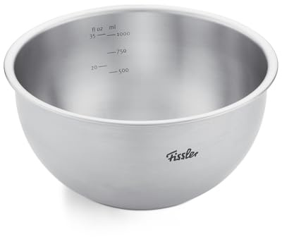 Fissler Essential Edelstahl-Schüssel 16 cm, 1 L – Rührschüssel & Mixing Bowl aus Edelstahl 18/10 mit Mess-Skala, satinierte Oberfläche, stapelbar, spülmaschinengeeignet
