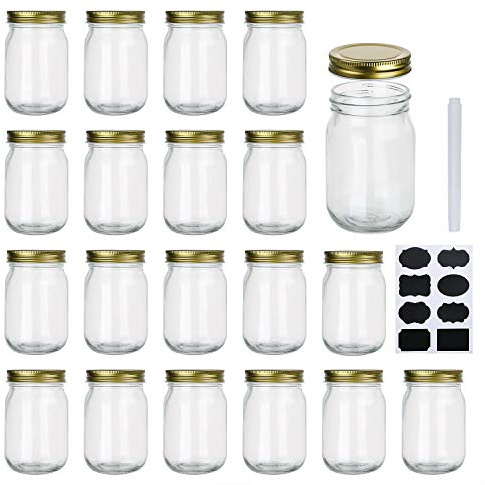 Encheng 12 oz Glass Jars With Lids,Regular Mouth Mason Jars For Storage,Canning Jars For Caviar, Herb, Jelly, Jams, Honey,Dishware Safe,Set Of 20
